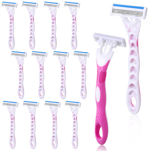 12 Count Women's Disposable Razors Blades Bulk 3 Blade Razors for Women Disposable Head Razor Sensitive Skin Razor Comfortable Shave for Bathing Hotel Travel