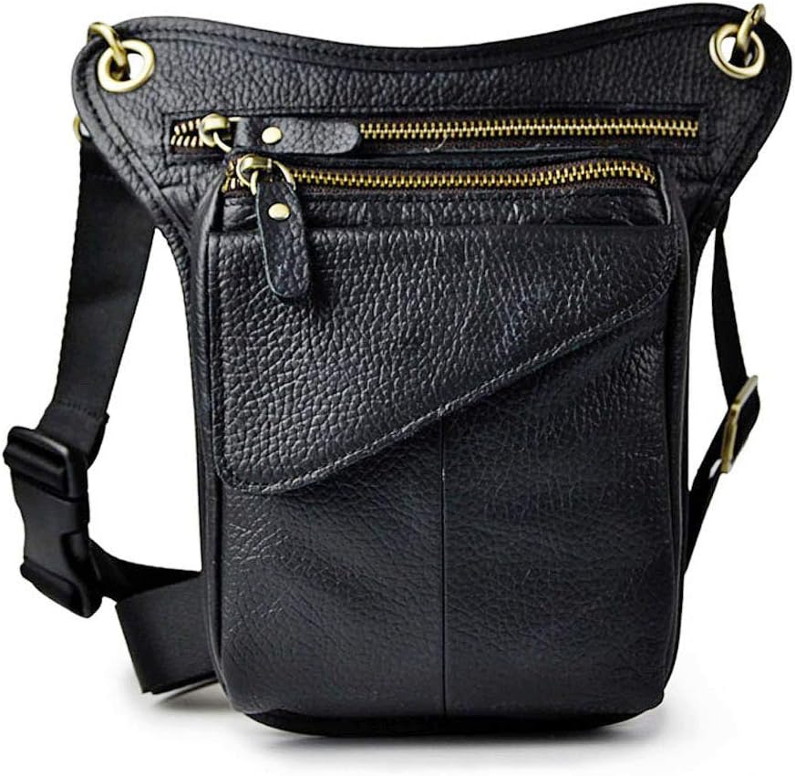 Leather Waist Pack Drop Leg Bag for Men Women Belt Bumbag Multi-Purpose Motorcycle Bike Outdoor Sports Tactical Cycling Riding Hiking Camping Pouch