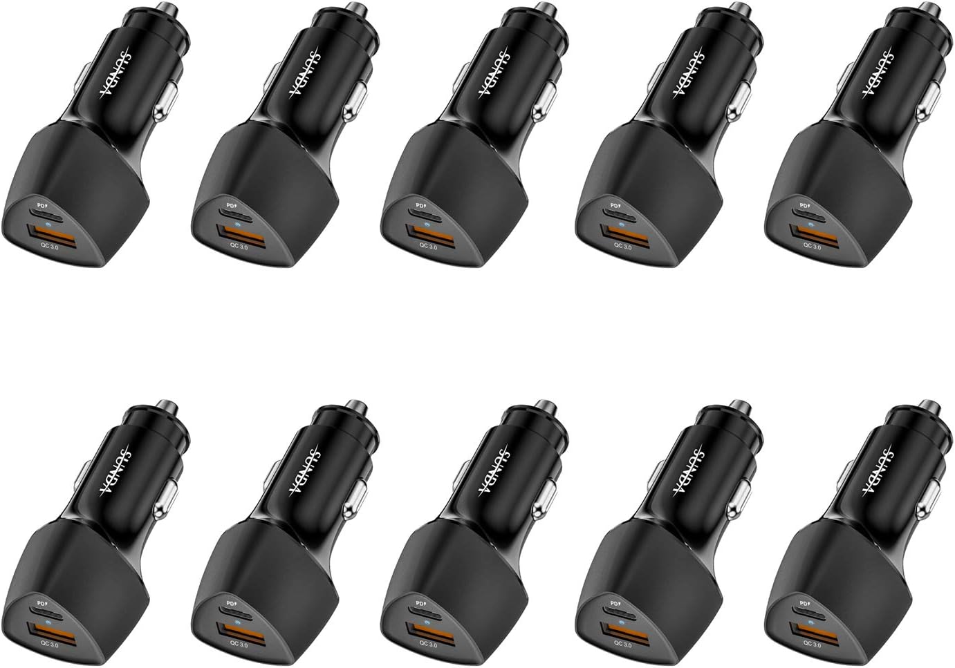 (10pack) SUNDA USB C Fast Car Charger 51W Dual Ports PD/PPS&QC3.0, Cell Phone Automobile Chargers, for Apple Smart-Phones and Android Car Charger, Compatible with iPhone 16/15 Pro/14 Mini/iPhone 13