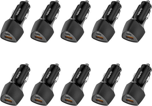 (10pack) SUNDA USB C Fast Car Charger 51W Dual Ports PD/PPS&QC3.0, Cell Phone Automobile Chargers, for Apple Smart-Phones and Android Car Charger, Compatible with iPhone 16/15 Pro/14 Mini/iPhone 13