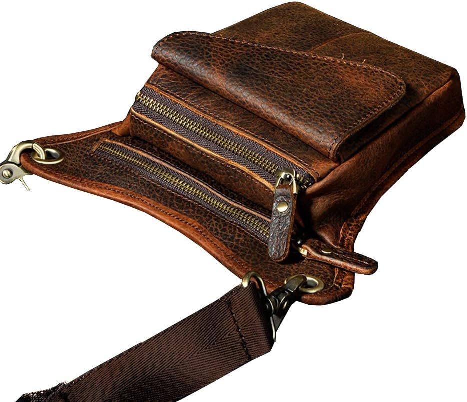 Leather Waist Pack Drop Leg Bag for Men Women Belt Bumbag Multi-Purpose Motorcycle Bike Outdoor Sports Tactical Cycling Riding Hiking Camping Pouch