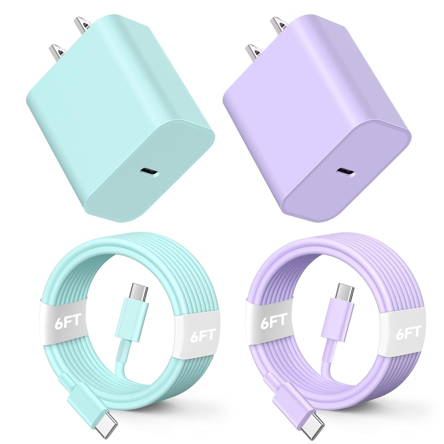 2 Pack 20W Colorful Fast Charger & 6FT USB C to C Cable for iPhone 16/15 Pro/Max/Plus, Pad Pro 12.9/11 inch