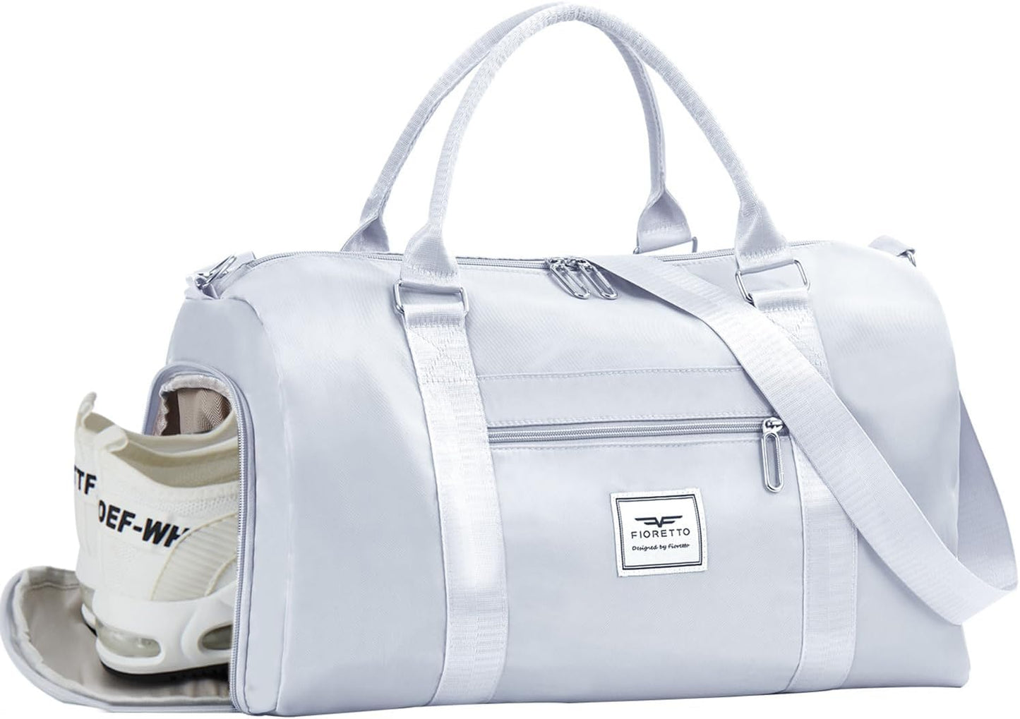 FIORETTO Womens Gym Tote Duffle Bag with Wet Pocket & Shoe Compartment, Sports Duffel Overnight Weekender Hospital Workout Carry on Bag for Girls, Ideal for Travel, Swimming, Dance, Ballet Grey