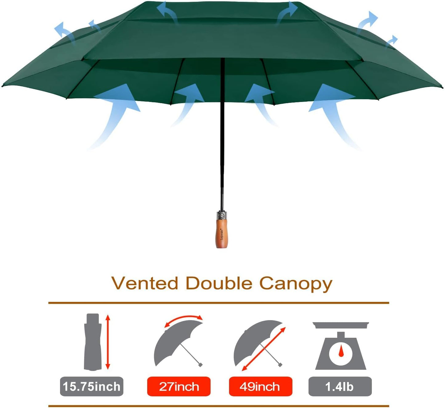 Lejorain Large Folding Golf Umbrella - Compact Mens Umbrellas Travel Rain and Windproof 54inch Collapsible Automatic Open Close Umbrella 210T Teflon Vented Double Canopy