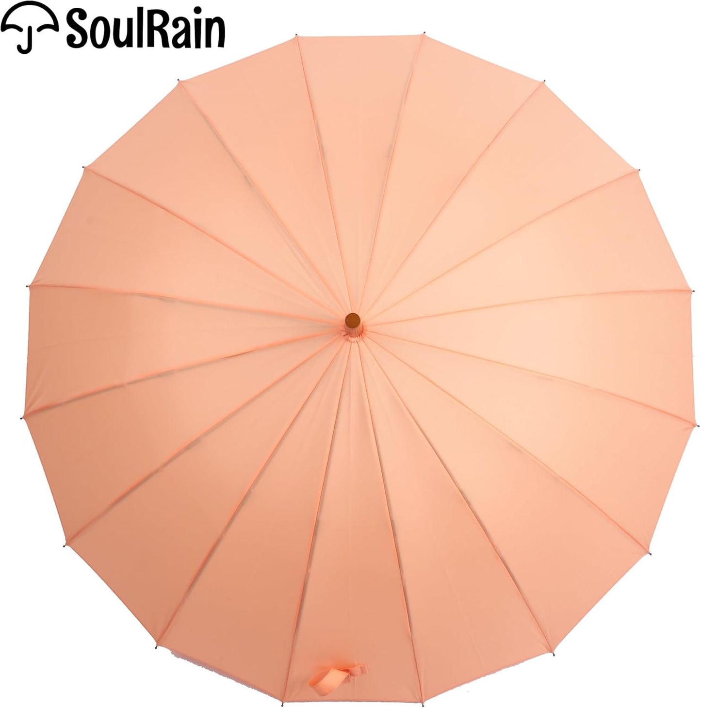 SoulRain 16 Ribs 48" Stick Umbrella Auto Open Solid Color Fashionable and Simple，Arc Classic Wood Handle，Windproof Unbreakable Stick Rain Umbrella