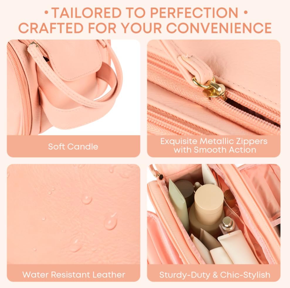 Makeup Bag - Large Travel Toiletry Bag with Double Zipper, Water-Resistant Cosmetic Organizer for Women, Toiletries & Skin Storage