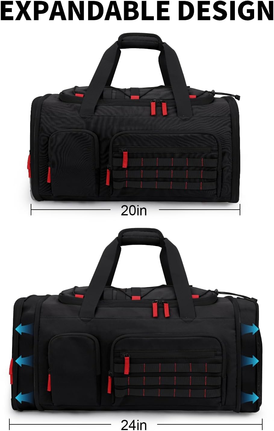 Gym Bags for Men Women, 45L Sports Travel Duffle Bag with Shoe Compartment, 3 in 1 Weekener Overnight Backpack with Wet Pocket, Black