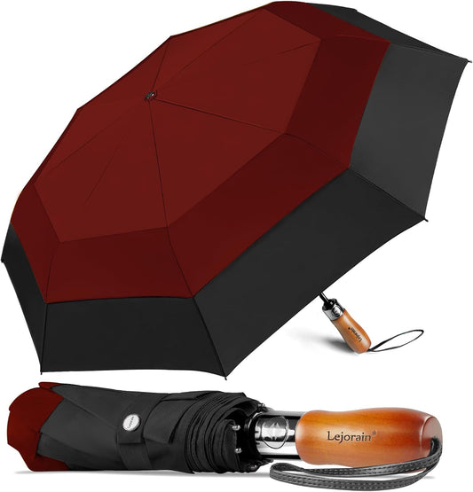 Lejorain Large Compact Golf Umbrella - Oversized Auto Open Close Folding Golf Umbrella Travel 210T Dupont Teflon Coated Vented Windproof Double Canopy for Women Men