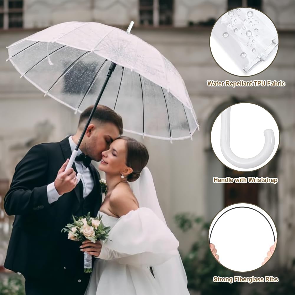 Umbrella Wedding Style Stick Umbrellas Large Windproof Bubble Umbrellas Rain Umbrellas with J Hook Handle for Bride Groom Gift