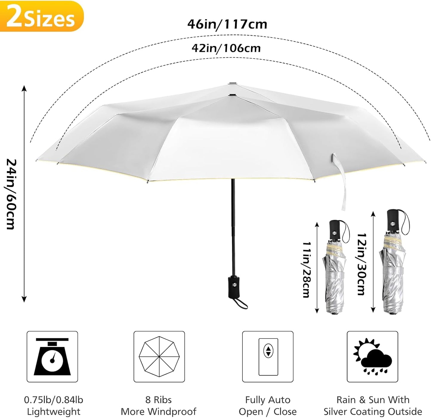 42/46/50inch Compact Umbrella Travel Size Umbrellas for Rain Waterproof And Wind Resistant Auto Open Close UPF 50+ UV Umbrella Sun Umbrellas UV Protection