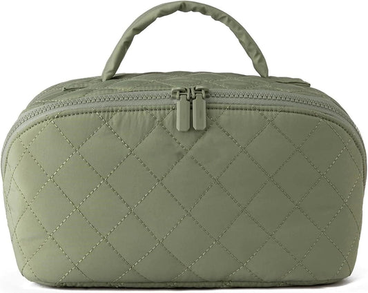 Petition Makeup Bag for Woman, Festivalment Makeup Bag, Wide Open Lay-Flat Water-Resistant Cosmetic Case, Puffy Padded Organizer for Toiletries & Brushes Large Capacity with Compartments