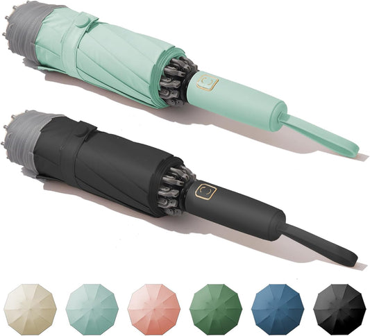 Windproof Travel Umbrella for Rain, Large Portable Reverse Folding Car Umbrella, Inverted Design, Compact Auto Open Close with Durable Waterproof Canopy, Fits Backpack/Women Men, 45.6 Inch