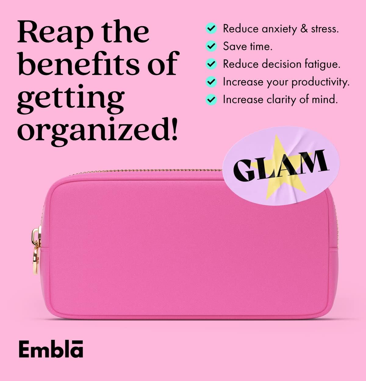 Embla Makeup Bag Travel Cosmetics Pouch and Toiletry Bag, Nylon Zipper Pouch Purse, Cute Make Up Organizer Storage Tote for Women Girls, Travel Skincare Case, Small Makeup Bags,Bubblegum