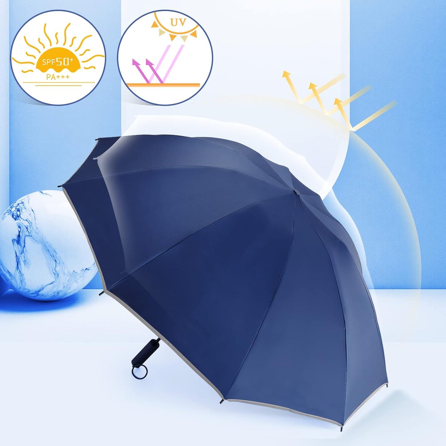 Bodyguard Inverted Umbrella - Large Windproof for Rain & Sun, Compact Reverse With Reflective Stripe, Teflon-Coated for Women Men, Travel Folding With Cover Bag