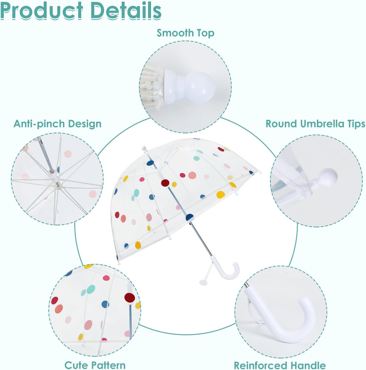 Kids Umbrella Clear Bubble Umbrellas for Rain,Transparent Dome Safety Windproof Umbrella with Easy-Grip Hook Handle for Toddler Girls and Boys