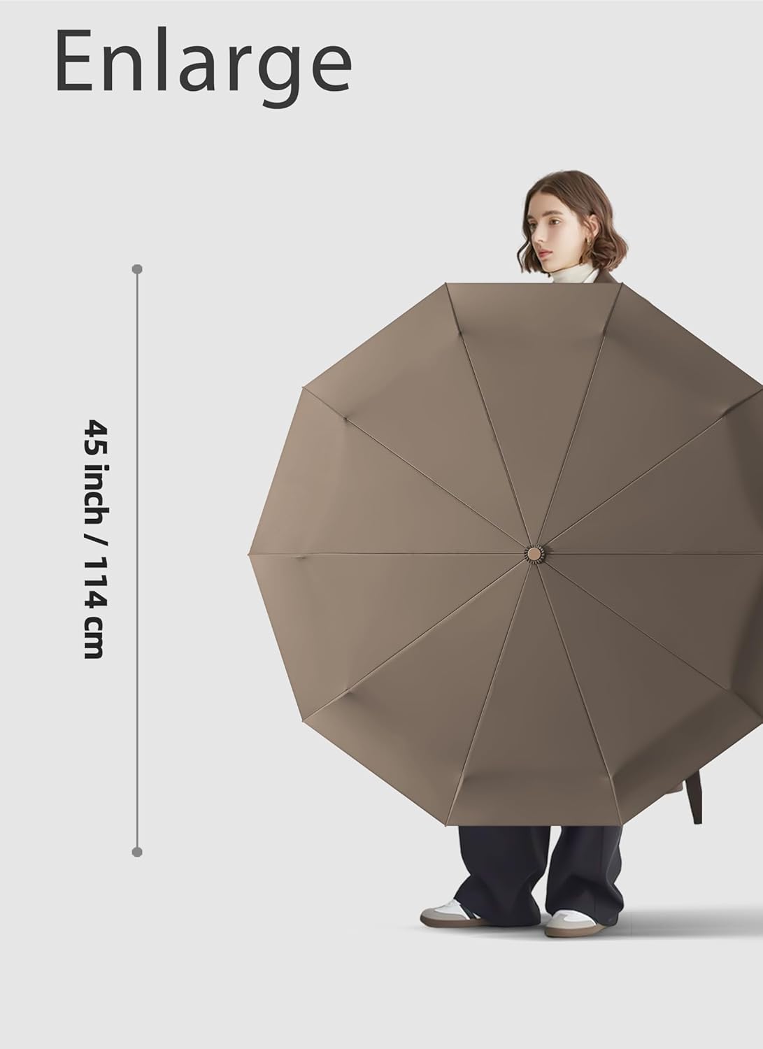 Rain Cats Large Umbrella 45 Inch diameter Umbrellas for rain Strong10 Ribs Fiberglass Windproof big Compact Automatic portable Folding Travel/Thick Fabric/Wood handle