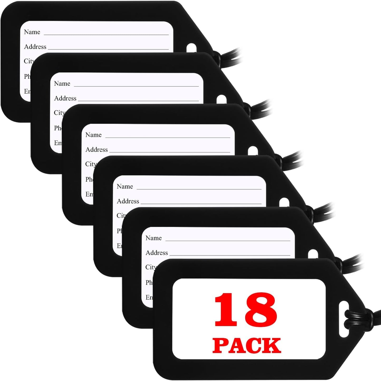 18 Pack Luggage Tag Bright Luggage Tags for Suitcases Bag Tags Name Tags for Kids Travel Accessories Must Haves by Sodsay (Black)