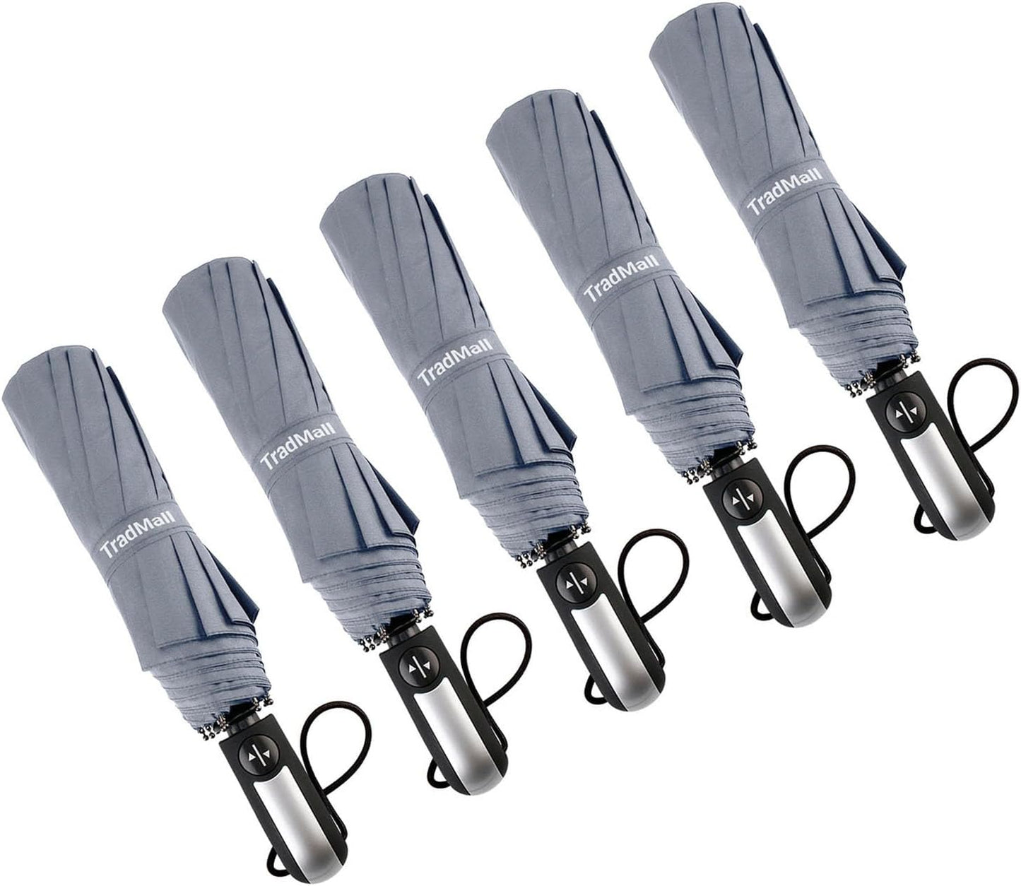 TradMall 5 Pack Bulk Umbrellas Travel Windproof Portable Compact Large Size Canopy for Rain Auto Open & Close