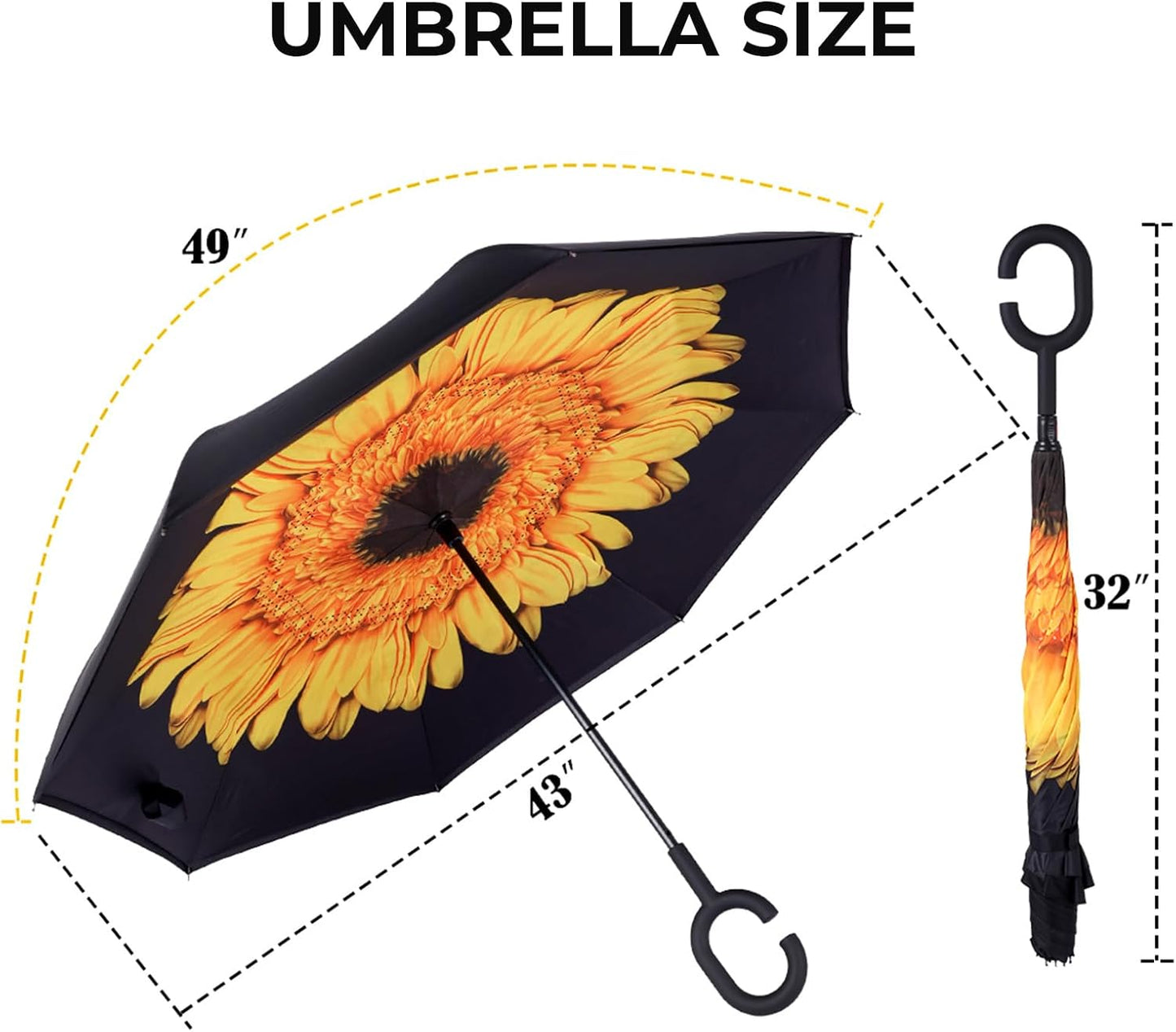 LLanxiry Windproof Inverted Umbrella, Large Reverse Umbrellas for Rain with C-shaped Handle Big Upside Down Inside Out Umbrella for Women & Men