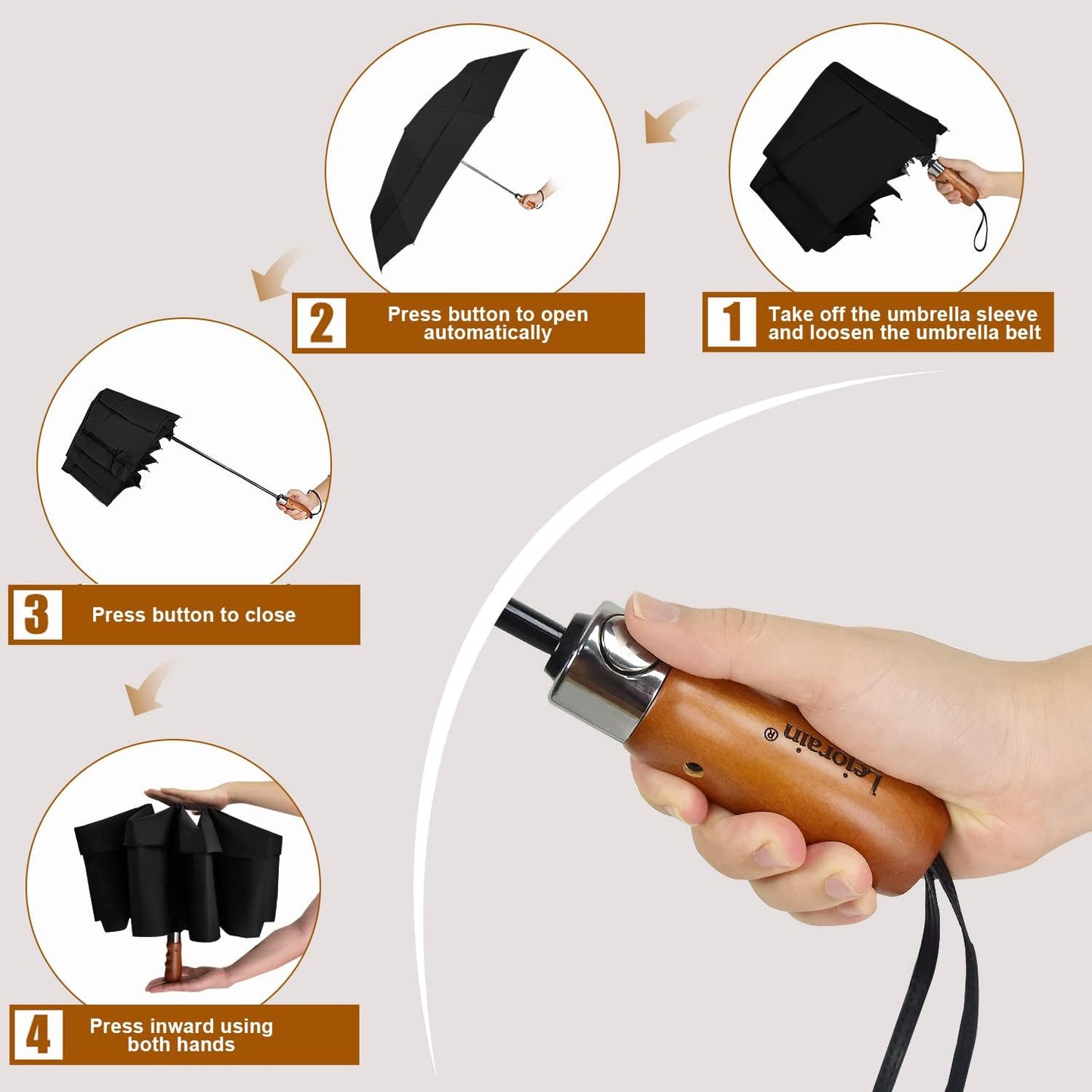 Lejorain Large Folding Golf Umbrella - Compact Mens Umbrellas Travel Rain and Windproof 54inch Collapsible Automatic Open Close Umbrella 210T Teflon Vented Double Canopy