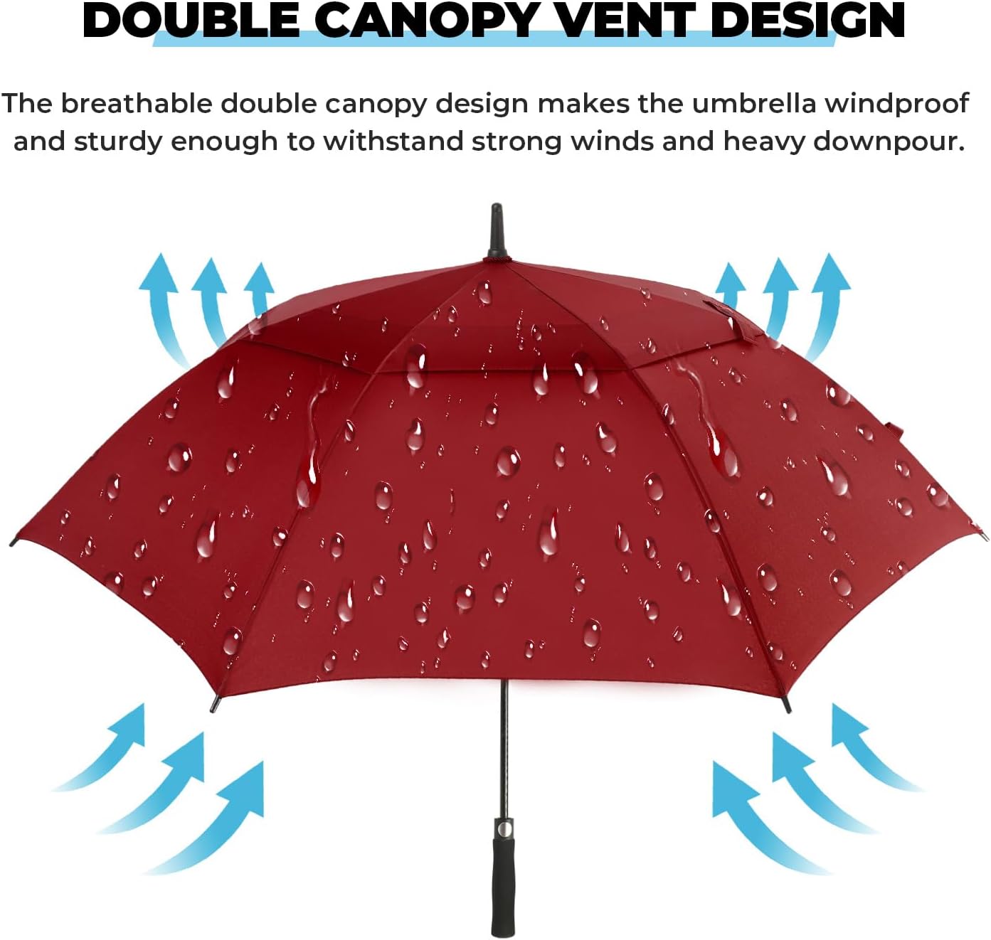 Automatic Open Golf Umbrella, 54/62/68/72 inch Extra Large Oversize Double Canopy Vented Stick Umbrellas, Windproof Waterproof Umbrella for Men And Women