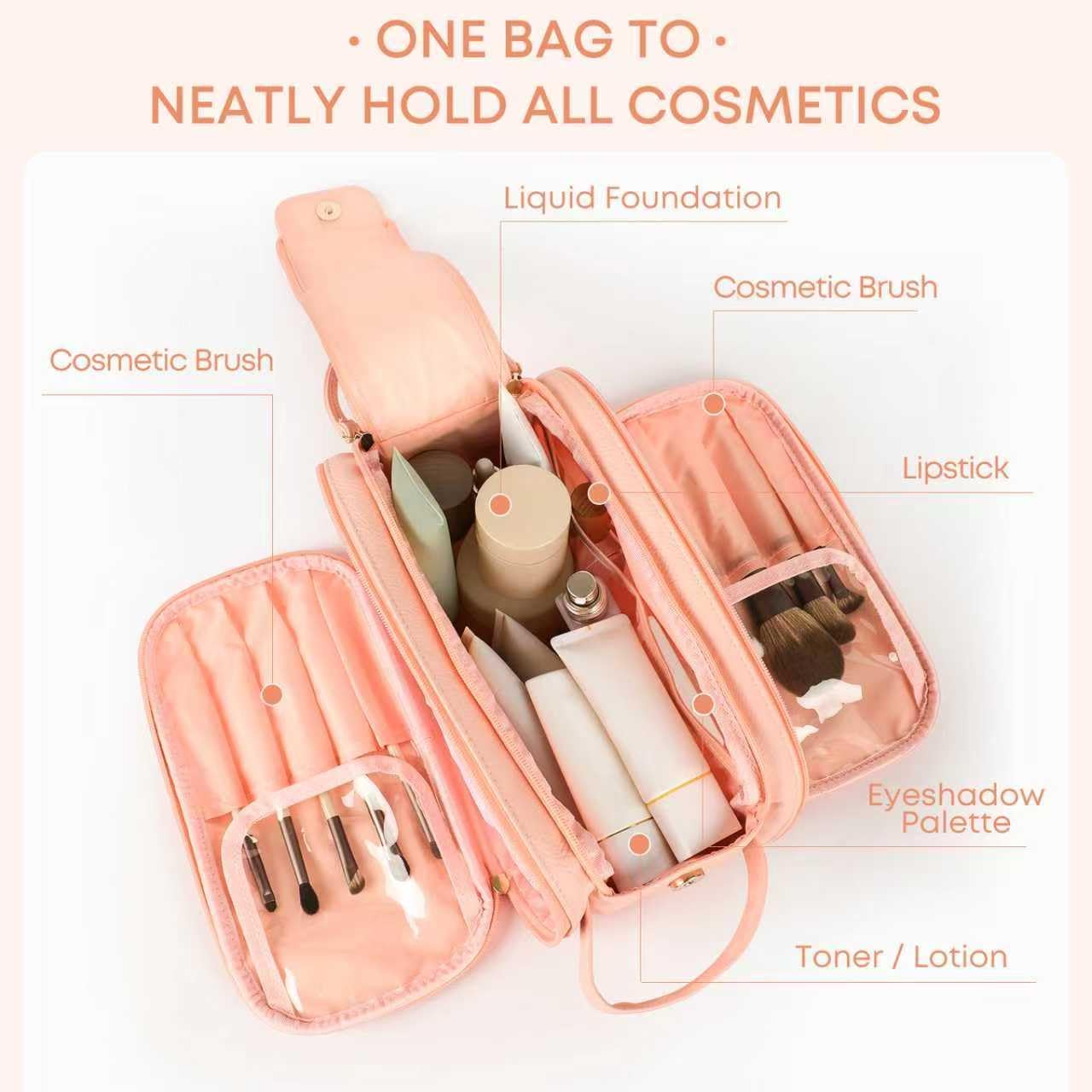 Makeup Bag - Large Travel Toiletry Bag with Double Zipper, Water-Resistant Cosmetic Organizer for Women, Toiletries & Skin Storage