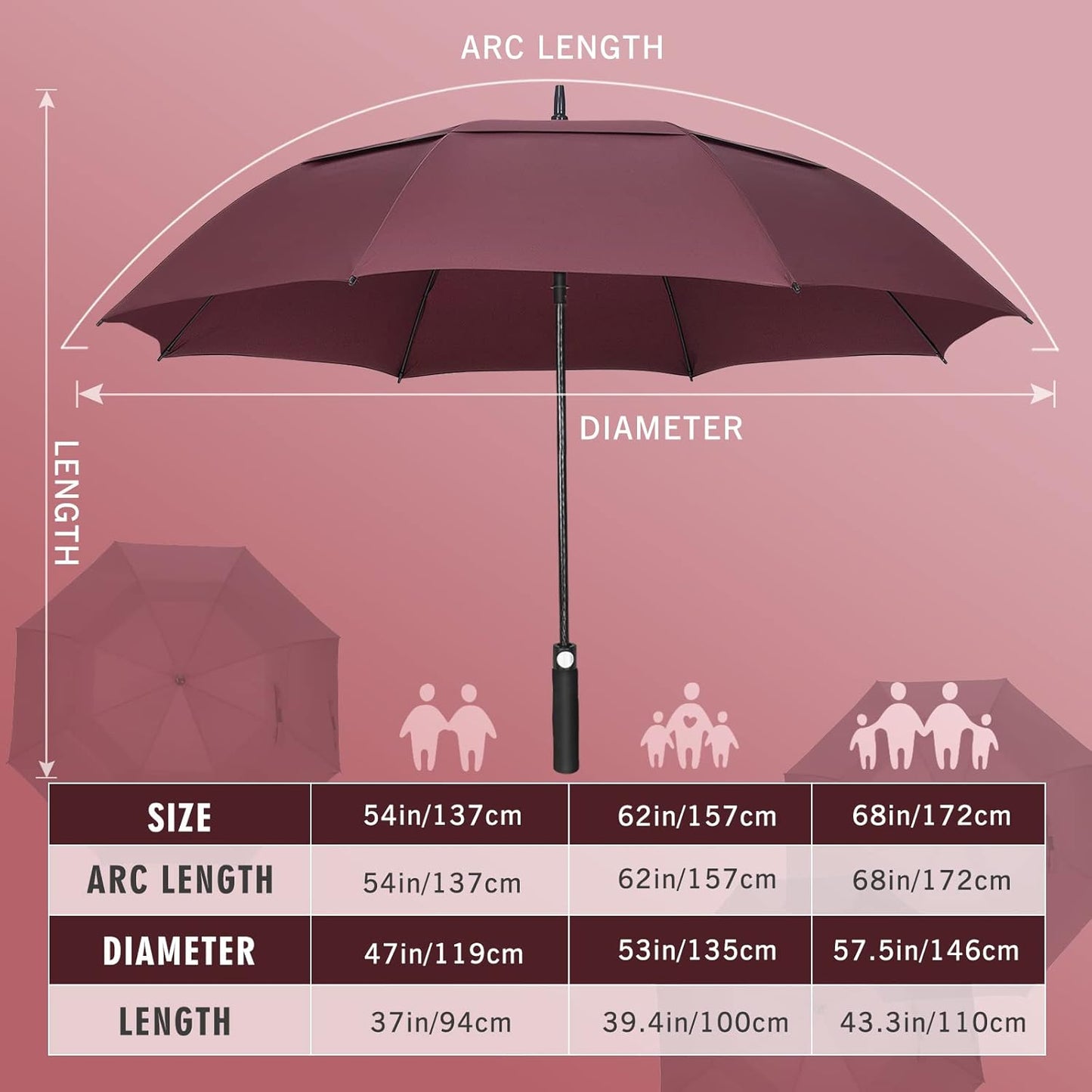 ZOMAKE Golf Umbrella Windproof, Extra Large Oversized Heavy Duty Double Canopy for Rain, Sports Games & Push Cart(51/54/62/68/72Inch)