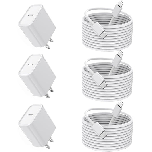 10FT iPhone Fast Charger,[Apple MFi Certified] 3Pack USB C Charger Block with 10 Foot Long Type C to Lightning Cable Cord Adapter Block Compatible with iPhone 14 Pro Max/14 Plus/13/12Mini/11/XS/X/iPad