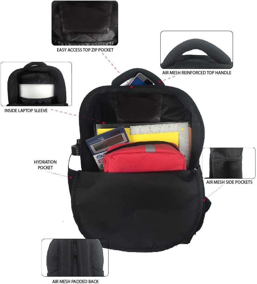 Disney Minnie Mouse Black Backpack for Women and Kids - 17 Inch Air Mesh Padded Womens Knapsack for School and Travel (Minnie Red)