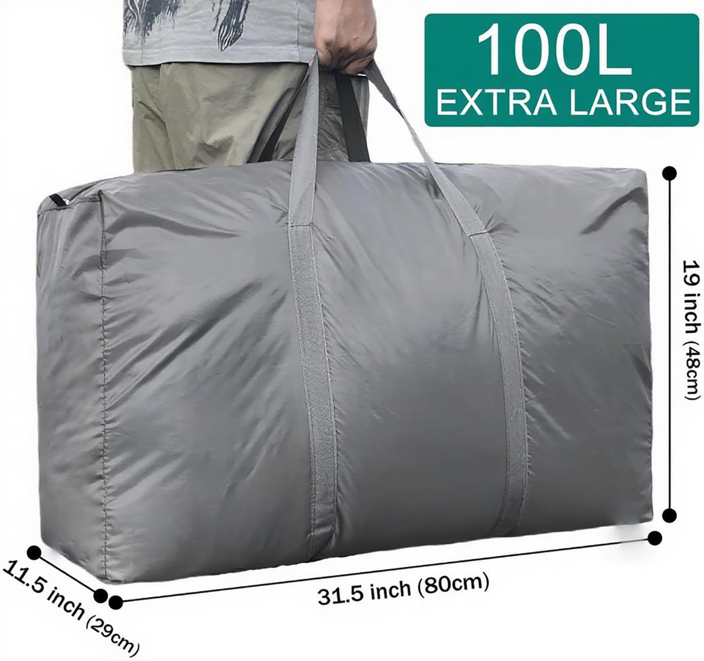 100L Extra Large Storage Bags, Big Moving Bags with Strong Zippers & Carrying Handles, Packing Bags for Moving, Storage, Travel and Camping, Storage Totes For Space Saving (Grey, 2 Pack)