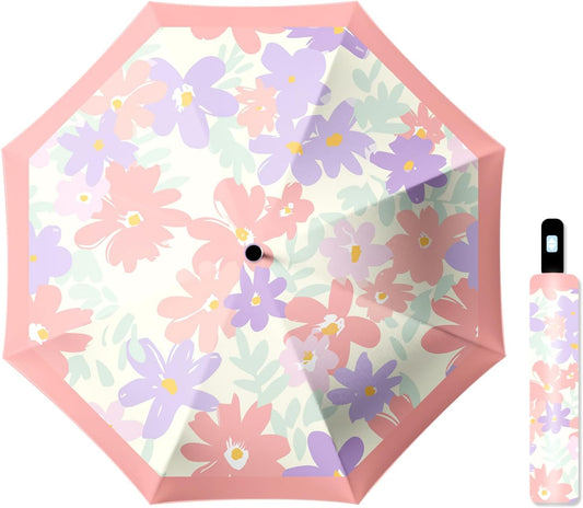 Small Travel Folding Umbrella for Girl, Portable, UV, SunShade, Compact, Automatic, Rain & Wind