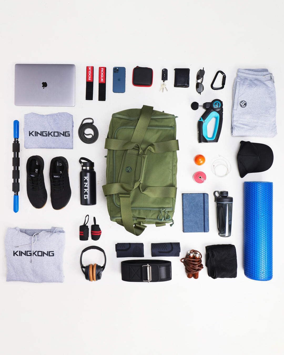 KNKG CORE Duffel Large 51L – Gym Bag with Lifting Belt Storage – Durable 500D Nylon, YKK Zippers – Green