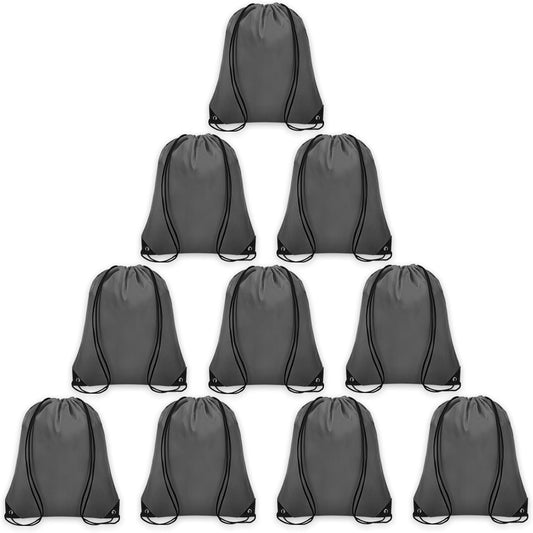 10Pcs Drawstring Backpack Bulk Cinch Bag, Drawstring Bags Polyester for Gym Sports Beach Party Trip (Grey)