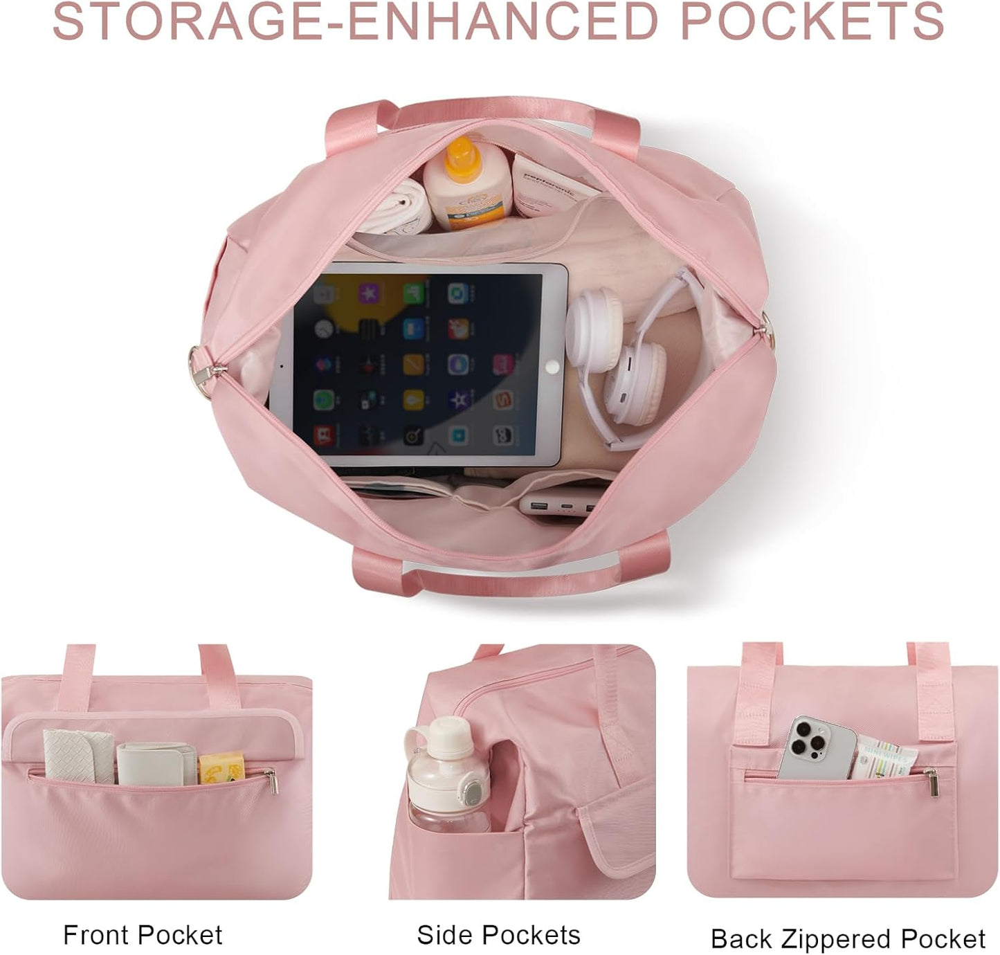 18x14x8 Personal Item Bag with Wet Pocket & Toiletry Bag, Travel Duffel Bag for Gym Underseat Weekender Carry On Luggage for Women Men (Pink)