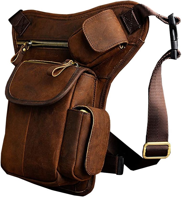 Leather Waist Pack Drop Leg Bag for Men Women Belt Bumbag Multi-Purpose Motorcycle Bike Outdoor Sports Tactical Cycling Riding Hiking Camping Pouch