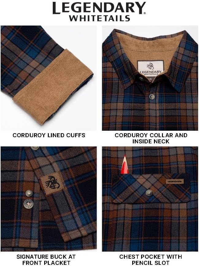 Legendary Whitetails Men's Flannel Shirt Long Sleeve Button Down 100% Cotton