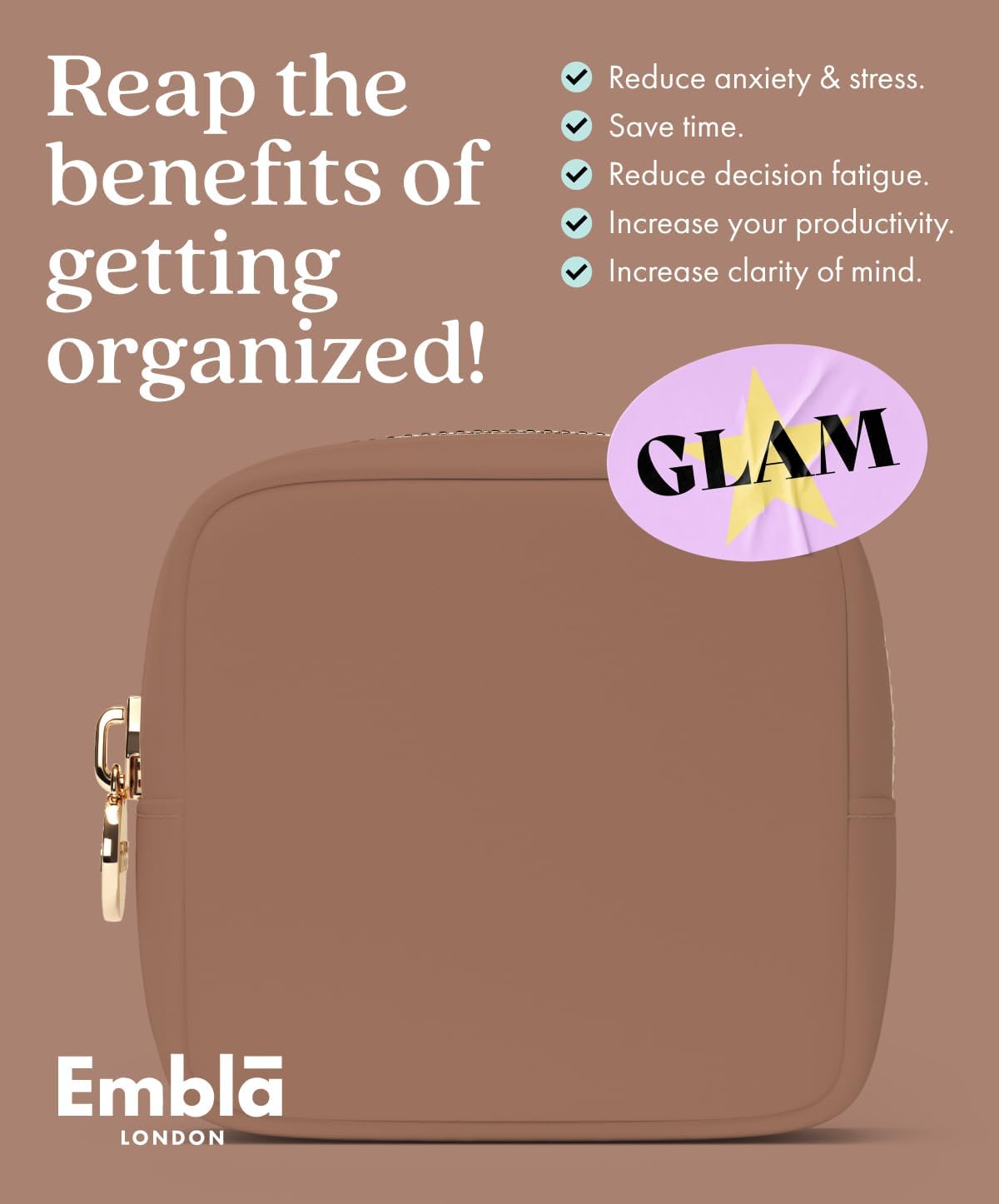 Embla Makeup Bag Travel Cosmetics Pouch and Toiletry Bag, Nylon Zipper Pouch Purse, Cute Make Up Organizer Storage Tote for Women Girls, Travel Skincare Case, Small Makeup Bags, Mocha Mousse