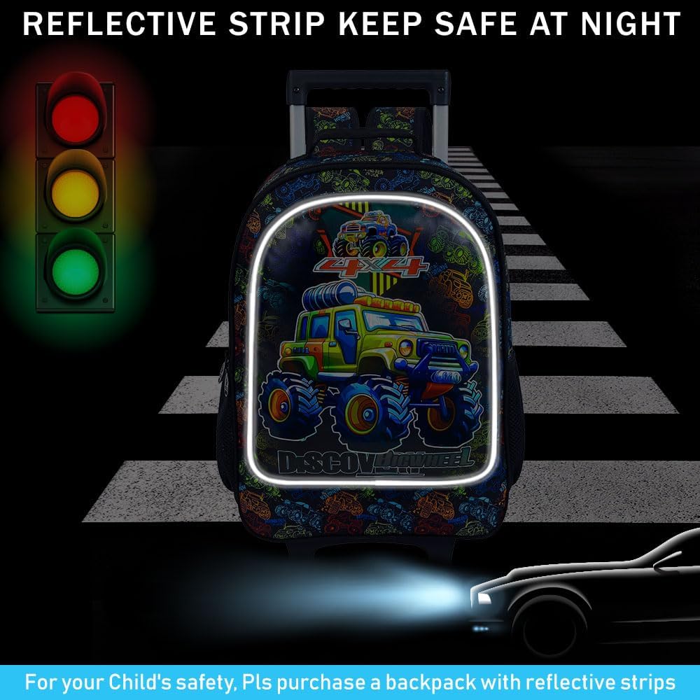 3PCS Rolling Backpack for Girls and Boys, Kids Roller Wheels Bookbag, Wheeled Elementary School Bag with Lunch Bag