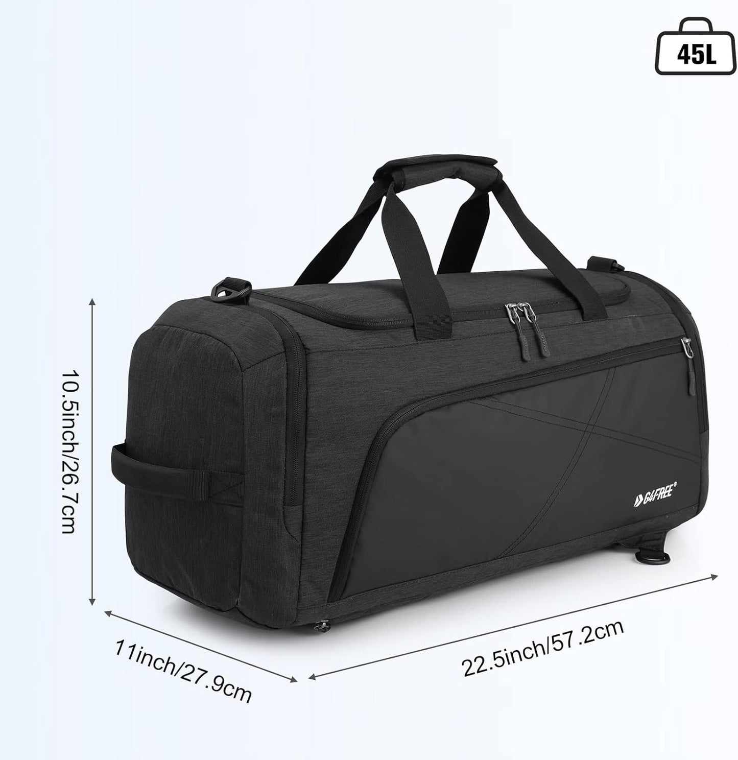 G4Free 45L/60L 3-Way Duffle Backpack Gym Bag with Wet Pocket & Shoes Compartment Sports Travel Weekender Overnight Duffel Bag