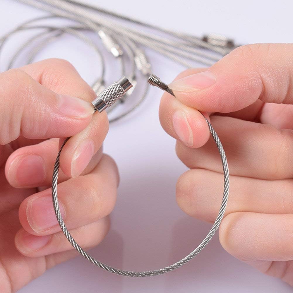 100pcs Stainless Steel Wire Keychains Aircraft Cable Cable Key Ring for Hanging ID Tags or Luggage Tags,6.3 inch 2mm