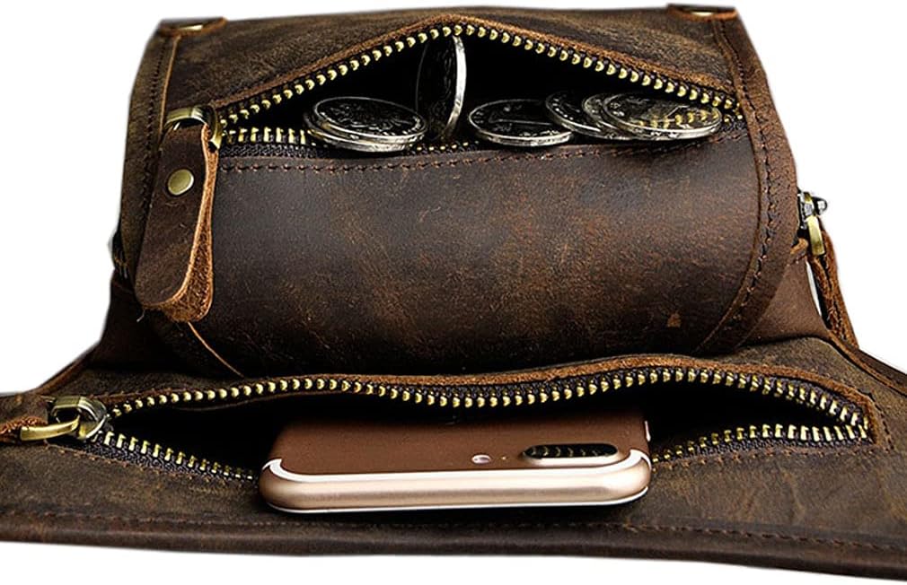 Leather Waist Pack Drop Leg Bag for Men Women Belt Bumbag Multi-Purpose Motorcycle Bike Outdoor Sports Tactical Cycling Riding Hiking Camping Pouch