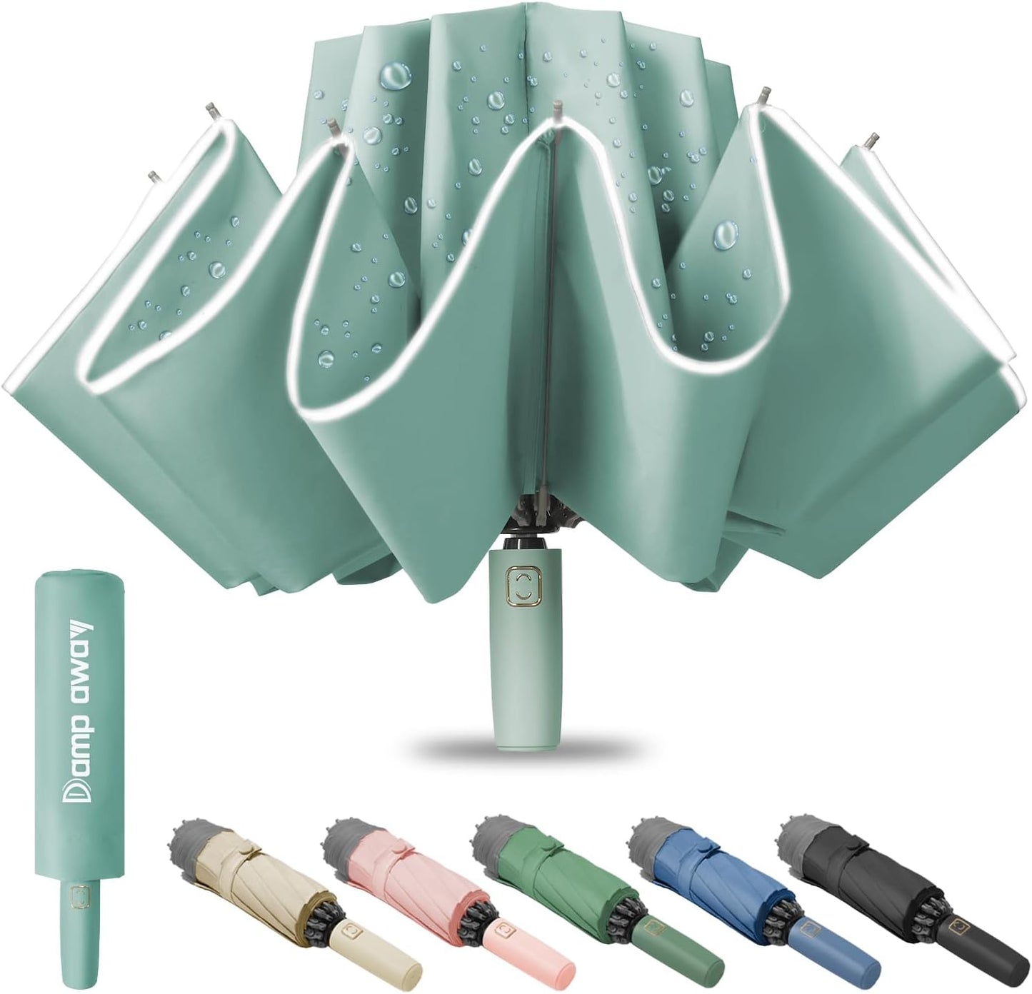 Windproof Travel Umbrella for Rain, Large Portable Reverse Folding Car Umbrella, Inverted Design, Compact Auto Open Close with Durable Waterproof Canopy, Fits Backpack/Women Men, 45.6 Inch