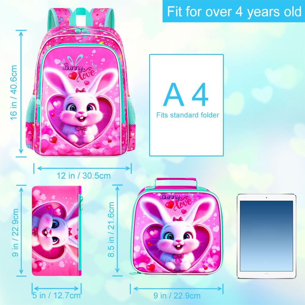 16" Backpack for Girls Boys 4-8, 3Pcs Kids Bookbag Set with Lunch Box, School Bag for Preschool Kindergarten