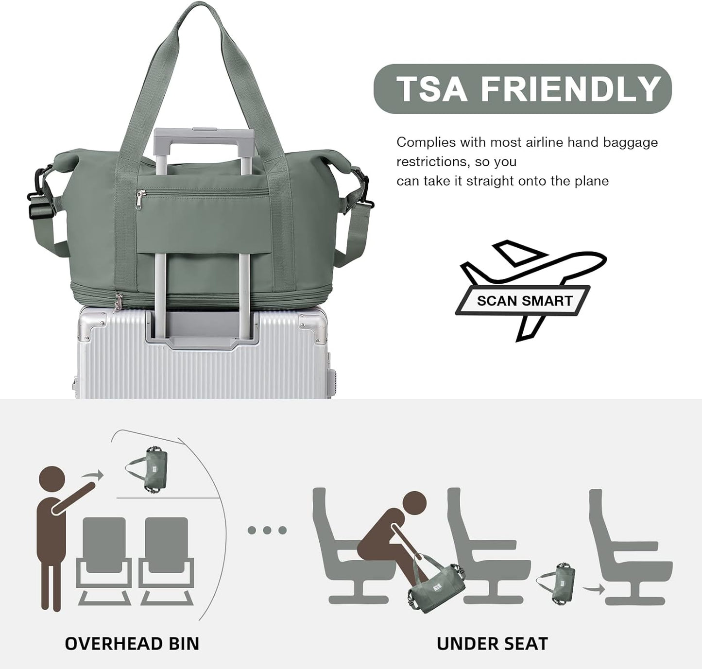 Travel Duffel Bag, Sports Tote Gym Bag, Shoulder Weekender Overnight Bag for Women