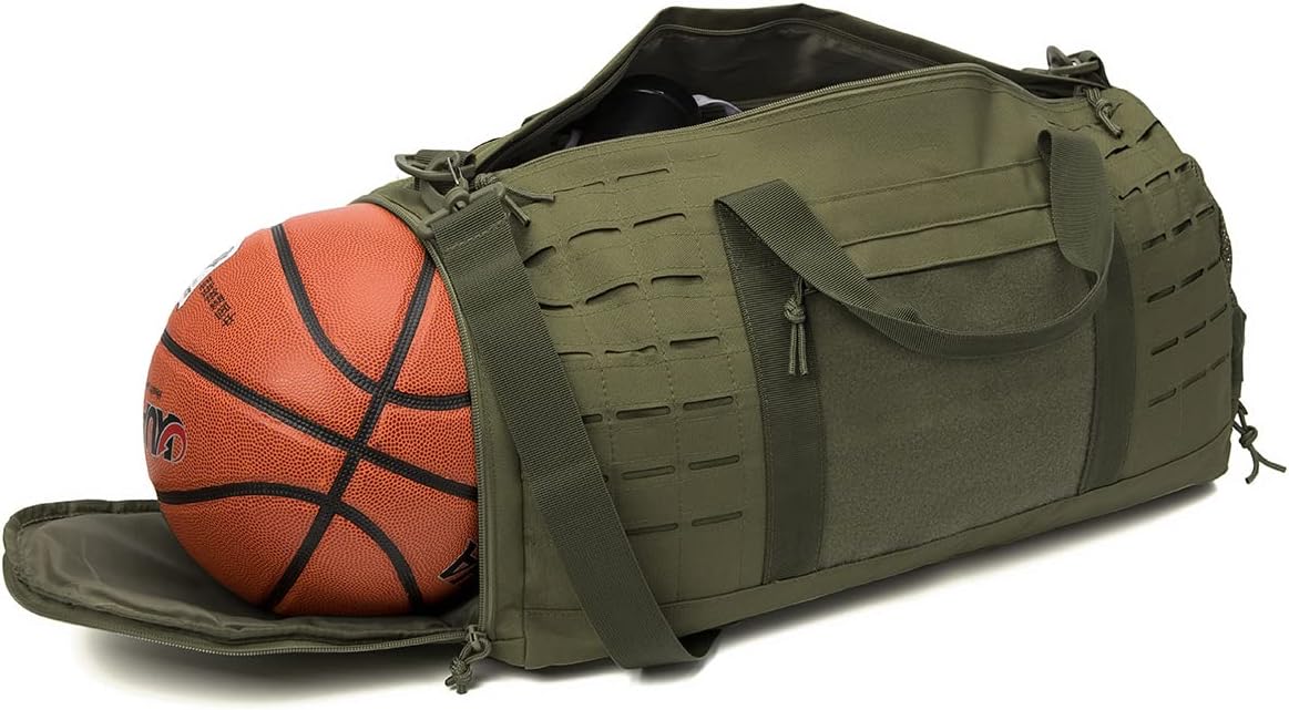 QT&QY 40L Military Tactical Duffle Bag For Men Sport Gym Bag Fitness Tote Travel Duffle Bag Training Workout Bag With Shoe Compartment Basketball Football Weekender Bag