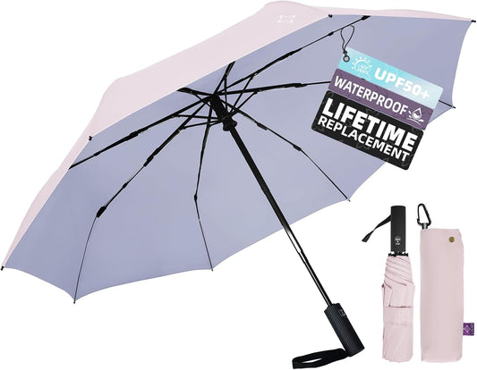 Travel Mini Umbrella Compact Small & Lightweight, UV Rain Protection, Pocket-Sized Folding Umbrellas with Quickdraw & Case for Men Women & Kids Backpack