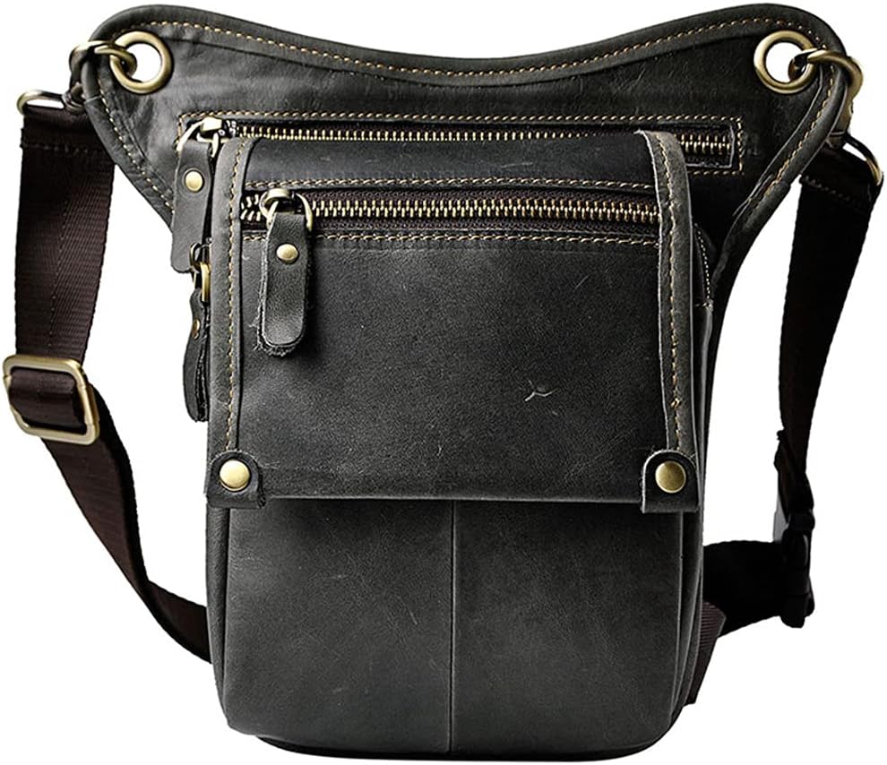 Leather Waist Pack Drop Leg Bag for Men Women Belt Bumbag Multi-Purpose Motorcycle Bike Outdoor Sports Tactical Cycling Riding Hiking Camping Pouch