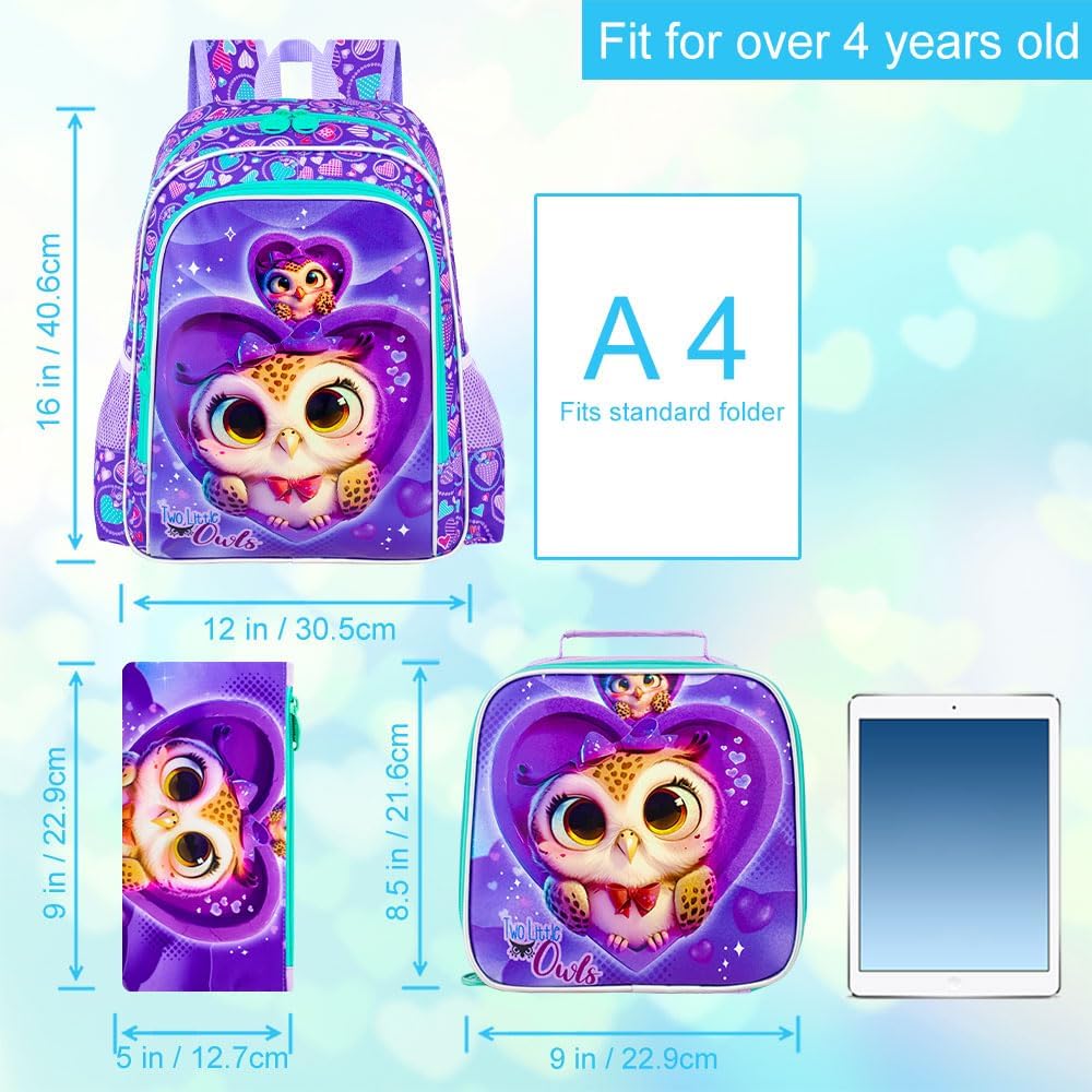 16" Backpack for Girls Boys 4-8, 3Pcs Kids Bookbag Set with Lunch Box, School Bag for Preschool Kindergarten