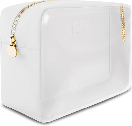 DANCOUR Clear Large Makeup Bag Travel Cosmetic Pouch TSA-Approved Transparent Toiletry Organizer Storage Case (White)