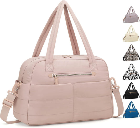 Travel Duffle Bag,Puffer Carry On Duffel Bag with Laptop Compartment Waterproof Overnight Weekender Bags for Women Large Hospital Tote Bags for Labor and Delivery(Large,Pink)